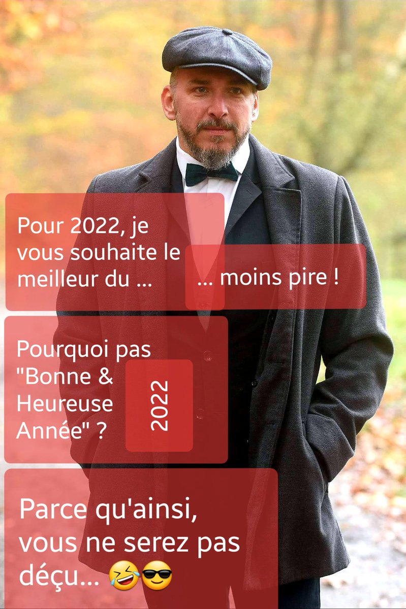 Je vous souhaite mes meilleurs voeux... quand même... restons courtois, quoi !

Ah oui... Le noeud papillon est à vendre sur le site pitsyfashion.com (Soutenons nos artistes locaux, bordel !)

#HappyNewYear2022 #bestwishes #BonneAnnée2022 #MeilleursVoeux