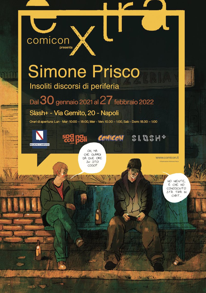 comiconitalia's tweet photo. Terminiamo quest'anno alla grande con l'ultimo evento #ComiconExtra 2021! Fino al 27 febbraio allo Slash Plus potete ammirare le bellissime tavole del vincitore del Premio @Spaccanapoli_ol 2020, Simone Prisco. https://t.co/nN37BgAxp5
