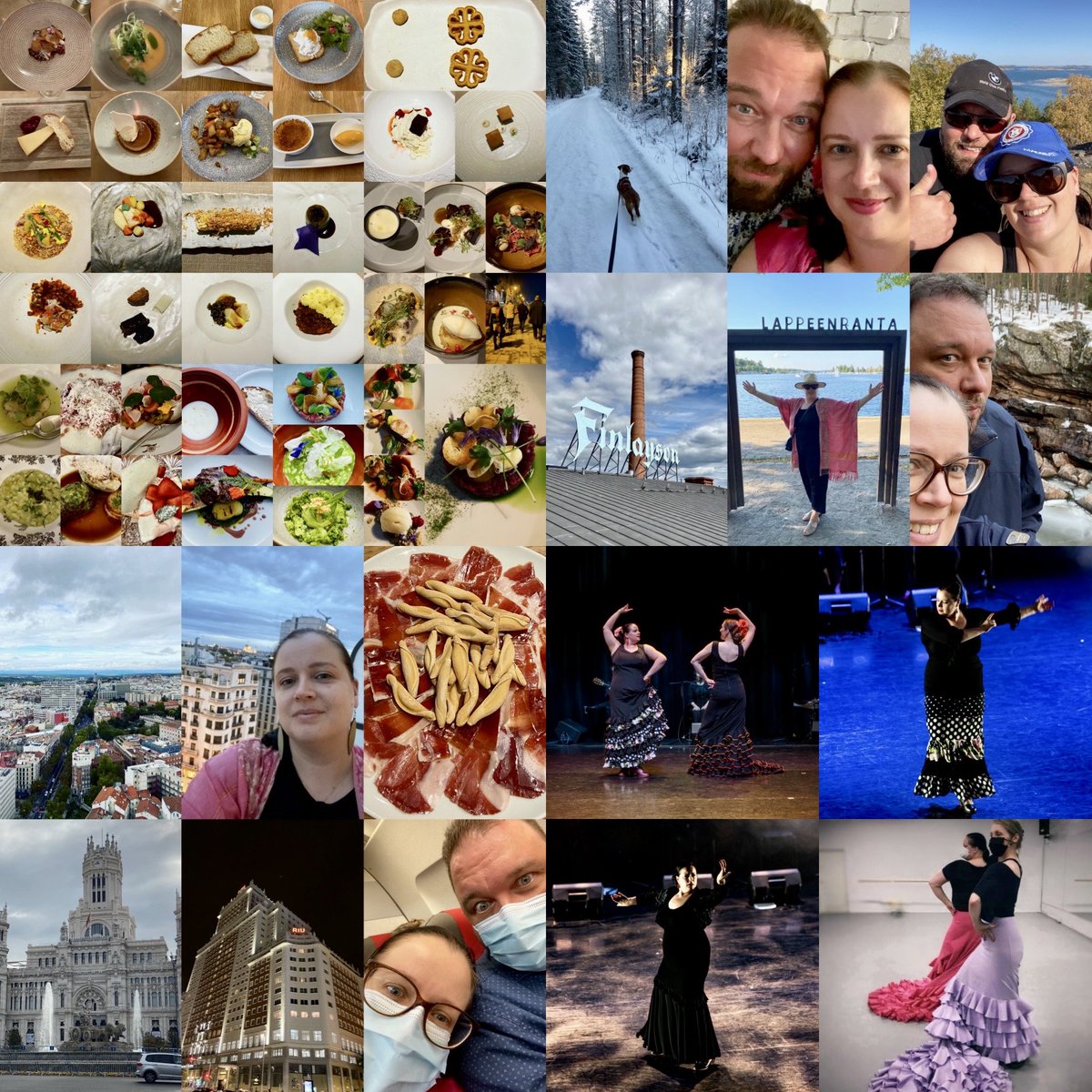 Vuoteen 2021 mahtui paljon hyvää. Flamencoa lavalla soolona, duettona ja ryhmässä (kuvat Johanna Sandborg ja Matti Sten). Ravintoloita, kotimaanmatkailua ja rakas Madrid parhaassa matkaseurassa. Mitä tuo tullessaan vuosi 2022?