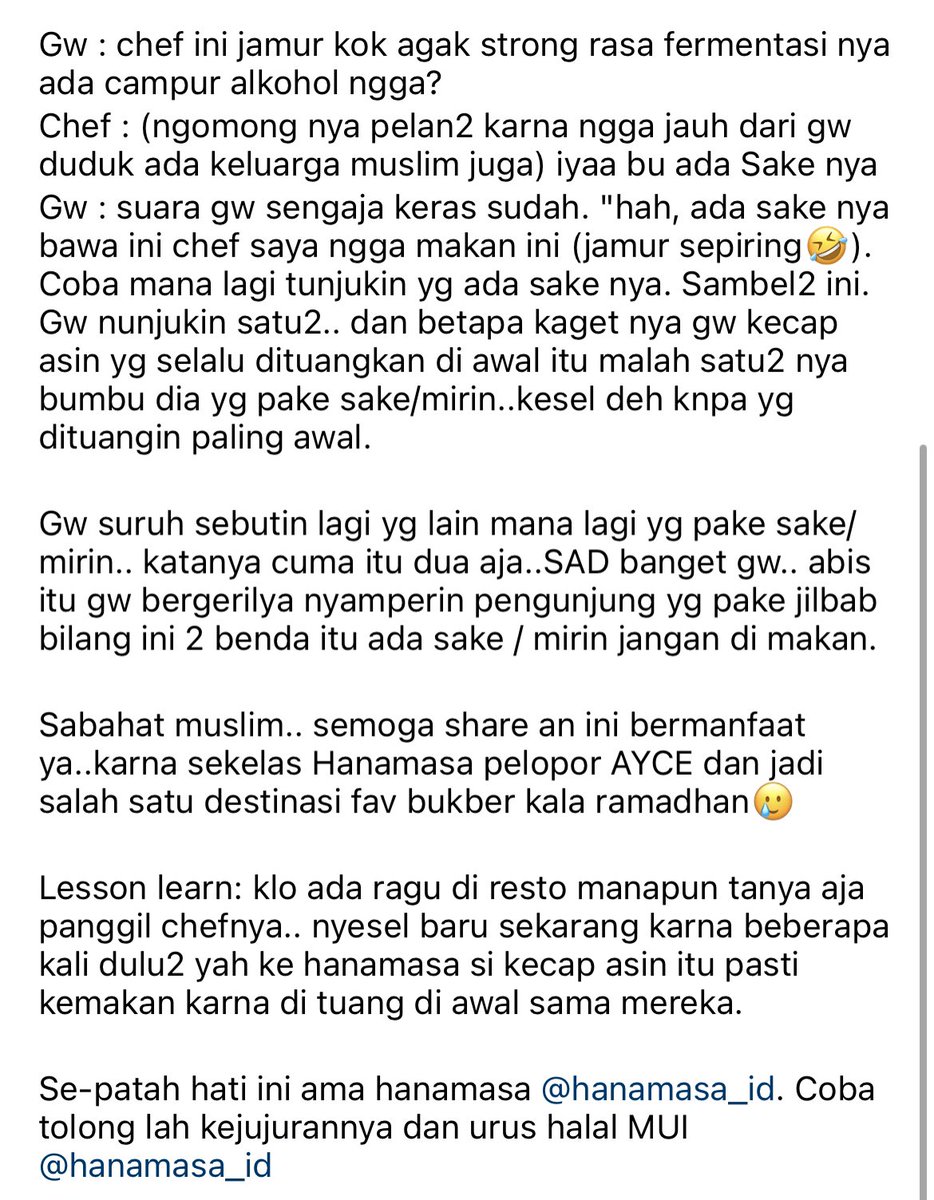 TitiwAkmar's tweet photo. Wah, barutau kalo Hanamasa itu nggak halal. Untuk temen2 muslim silakan dibaca dan hati2 aja ya dalam memilih makanan. SS dr akun @anggiyusriani. https://t.co/XP2Je6aXCp