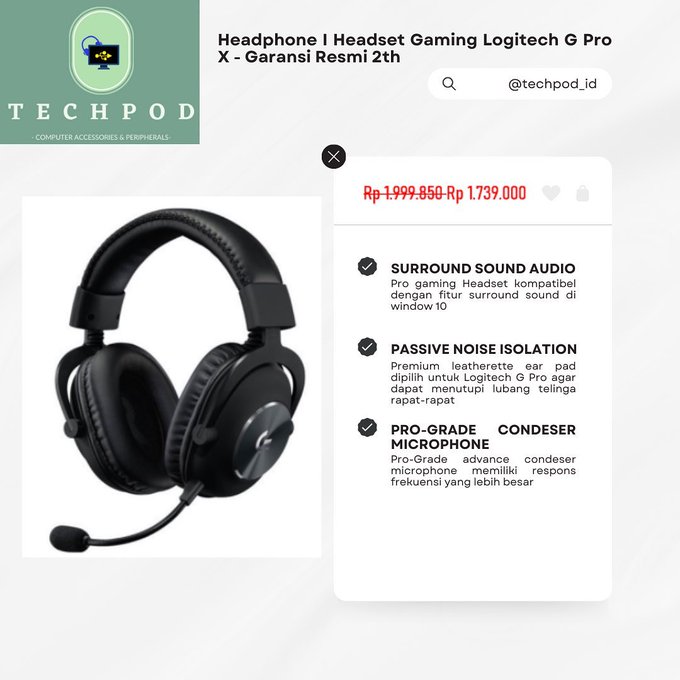 TechPod_id's tweet image. Headphone I Headset Gaming Logitech G Pro X