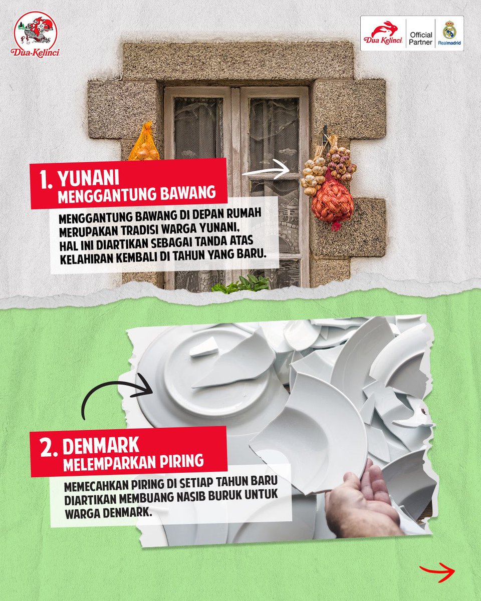 DuaKelinci's tweet photo. Menggantung bawang, menghancurkan piring hingga bermalam di kuburan. Berikut beberapa perayaan menyambut tahun baru unik di berbagai negara.
#Bener2TemanReal #TemanKebersamaan #TemanReal #KacangDuaKelinci https://t.co/1gU1Wbb20j