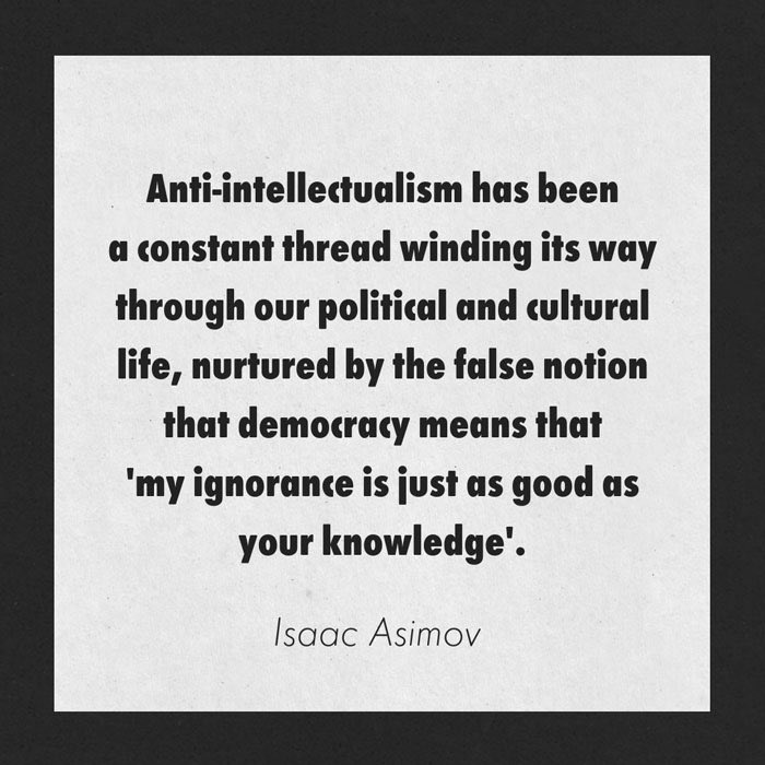 bmay's tweet photo. Time for my review of the year. 

I’m delegating it to Isaac Asimov, who wrote this in 1980. I can’t think of a better depiction of 2021.

In 2022 we need to redress the balance, as the right wing contrarian cult is absolutely deadly to the planet, the economy, and our health. https://t.co/GBZ2GAPiYO