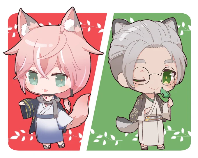 あかいきつねとみどりのたぬき～
よいお年を!
#りつあーと #アランの画廊 
