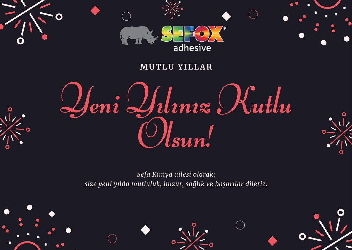 Sefa Kimya ailesi olarak size yeni yılda mutluluk, huzur, sağlık ve başarılar dileriz. ✨🙌🏻
We as Sefa Chemical team, are wishing you happy and prosperous new year. ✨🙌🏻
#Sefox #Fox #Sepol #Eurosprey #Uniquebond #Yatak #KutuKapama #Seramik #Textil #Ayakkabı #Deri
