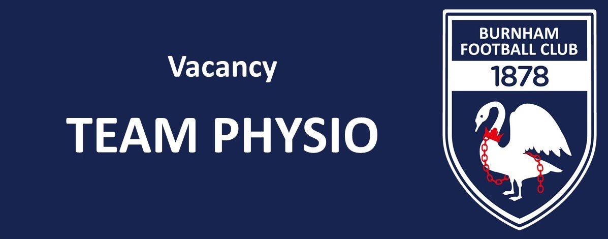VACANCY: TEAM PHYSIO - We are currently looking for a physio for the first team. If you’re interested, please email the club in the first instance 🙏 burnhamfc1878.co.uk/contact/ #vacancy #physio #sports #football #sportsfitness