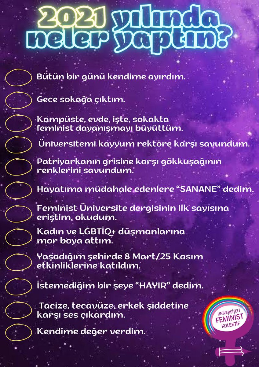 feministkolektf's tweet photo. 2021 yılında ne yaptın?

Sen de alıntıla, paylaş. Feminist deneyimlerimiz çoğalsın. Feministlere mutlu yıllar patriyarkanın da boyu devrilsin!
#MutluYıllar https://t.co/xhY5vVJ0Ms