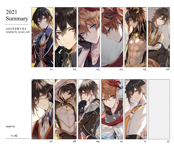 4～5年程、殆ど絵を描ける環境におらず、筆を折ろうと思ってた時に原神を知り
原神と原神の素晴らしいファンアートを見て感動して
自分ももう少し頑張れるのでは…と思い描き続けた一年でした。

テンプレお借りしました。 