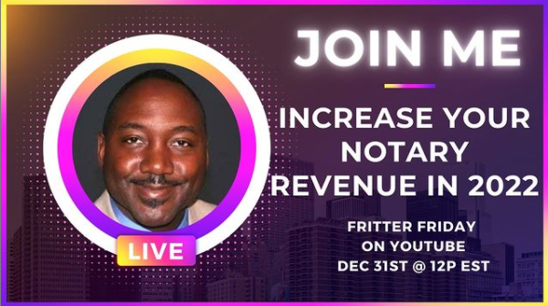 NotarySocials's tweet photo. 11 AM CST 12/31/2021 LIVE on YouTube
Fritter Friday with Griff the Notary!
Join Griff as he does a 2021 year-end review and discusses 2022 for your notary business! @griffinnotary 
#notarysocials #notarytube #notary #notarysigningagent #notaryevents https://t.co/QY2enWp0vW