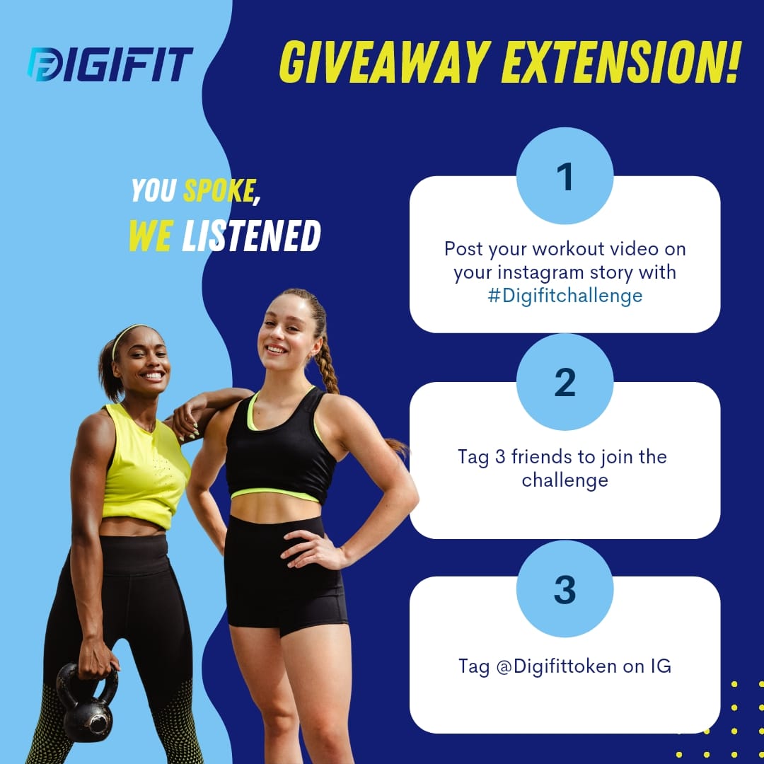 digifittoken's tweet photo. By community request we have extended our Fitbit giveaway. If you already uploaded a workout video don't worry your entry slot is safe!

#DIGIFITTOKEN #DGI #Digifitgiveaway #digifitchallenge https://t.co/E3t9zomIBd