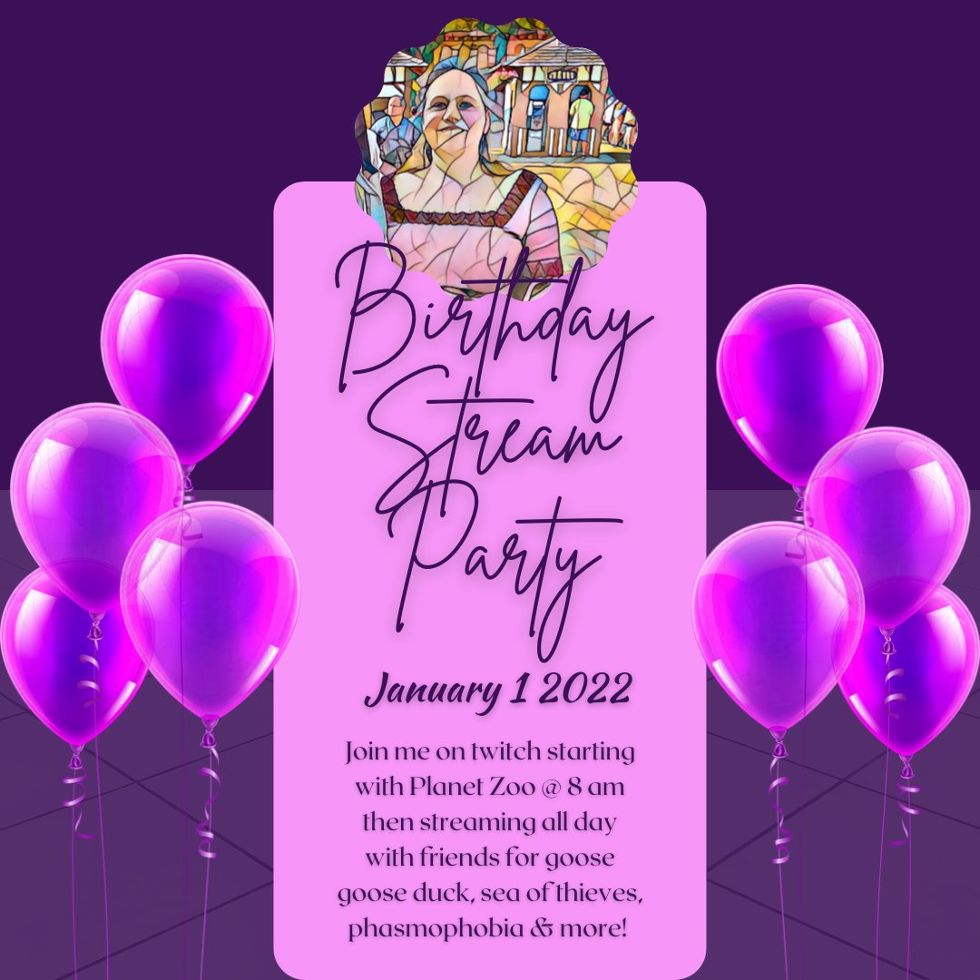 Pssst tomorrow is my birthday! Starting @ 8 am with usual Planet Zoo then wherever the day takes me! Stop by, hang out, celebrate my birthday & New Year's day! Happy New Year! #birthdaystream #newyearsbaby #twitch #twitchstreaming #twitchstreamer #twitchaffiliate #HappyNewYear