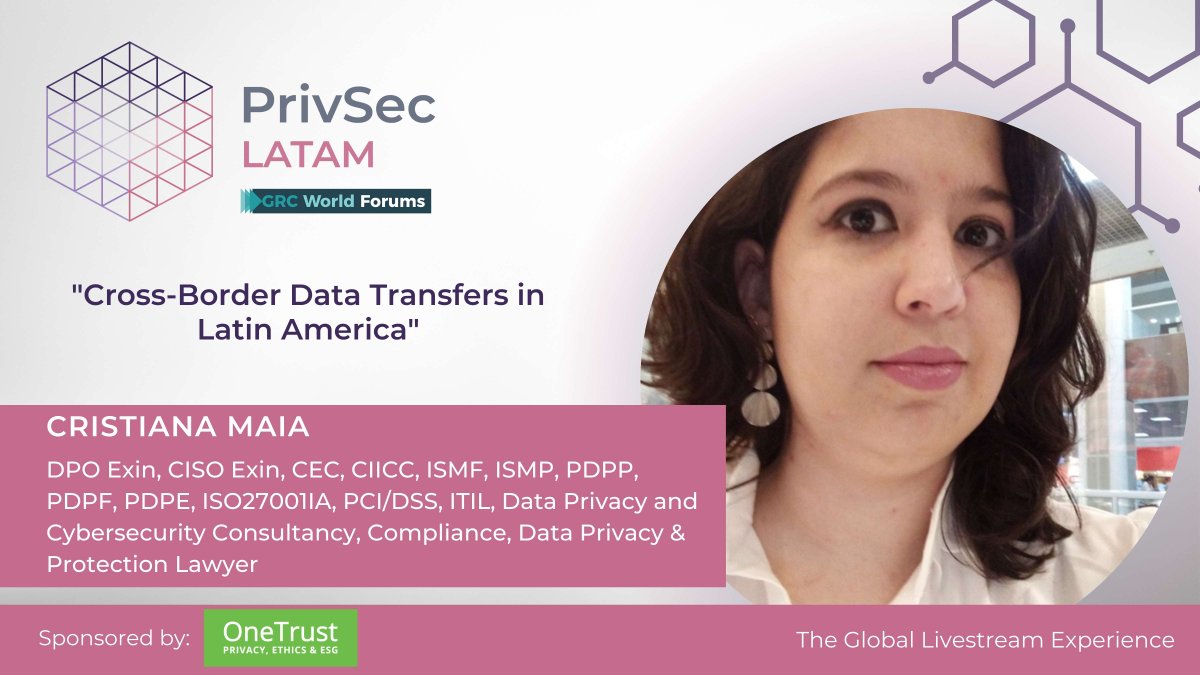 PrivSecEvents's tweet photo. π¨βπ» #PrivSecLatAm speaker announced: Cristiana Maia, DPO Exin, CISO Exin, #Data #Privacy and #Cybersecurity Consultancy, Compliance, Data Privacy & Protection Lawyer, speaking on Wednesday, 26 January.
π Reserve your free place here: https://t.co/LU5WZaqGV9
#LGPD #GDPR https://t.co/oMvbZW35Xz