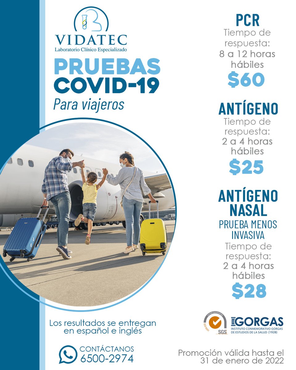 Guiasmedica's tweet image. ¡Promoción de pruebas COVID-19!

➡️ PCR, tiempo de respuesta de 8 a 12 horas $60

➡️ ANTÍGENO, tiempo de respuesta de 2 a 4 horas $25

➡️ANTÍGENO NASAL (Prueba menos invasiva), tiempo de respuesta de 2 a 4 horas $28

contáctanos al 📲 6500-2974

#Vidatec #covid19
 #guiasmedica