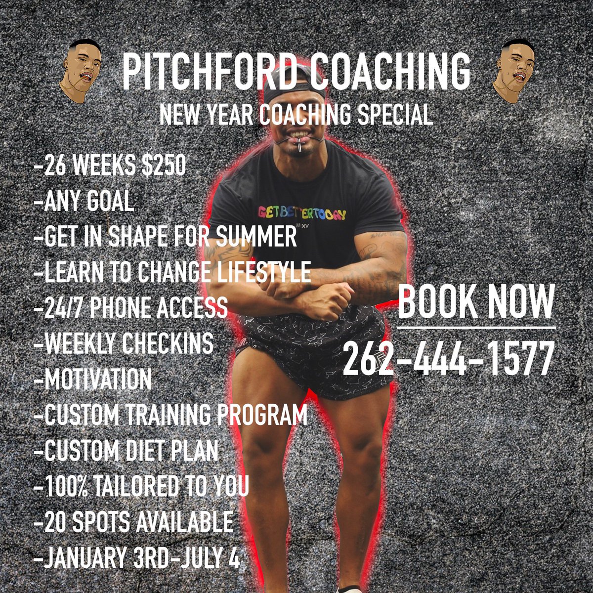 Looking to reach your fitness goals for 2022? 

You will receive a fully customized training and nutrition plan, weekly check ins, 24/7 access to your coach, and knowledge needed to change your lifestyle! 

*100% ONLINE, THIS CAN BE DONE BY ANYBODY, ANYWHERE!!*