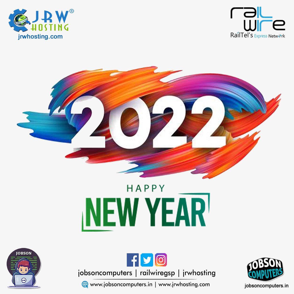 railwiregsp's tweet photo. May the New Year 2022 bring you more happiness, success, love and blessings!

#jobsoncomputers #railwire #jrwhosting #bsnl #railtel #NewYear2022 #NewYearResolution #NewYear #NewYearsEve https://t.co/gP7uZkntbZ