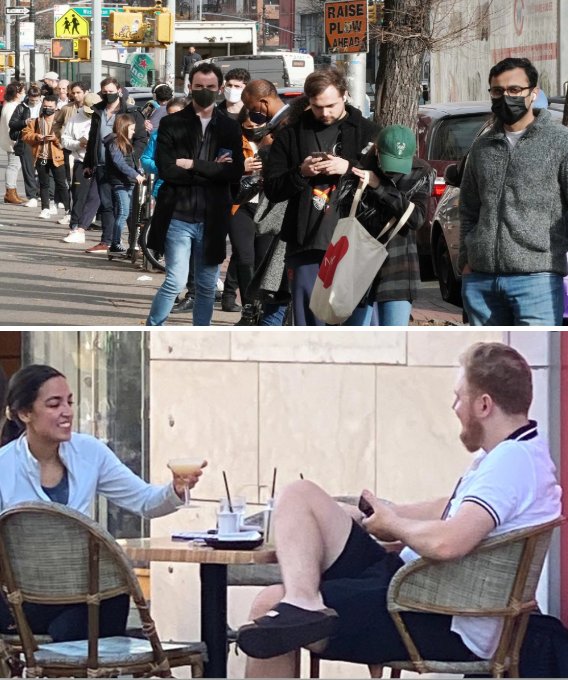 Incredible2A's tweet photo. A preview of Socialism w/ @AOC 

You go stand in lines on the sidewalk in NYC - she'll go slurp Margaritas in Miami.

#AOC 
#AOCLovesDeSantis https://t.co/dGT1kpyEnF