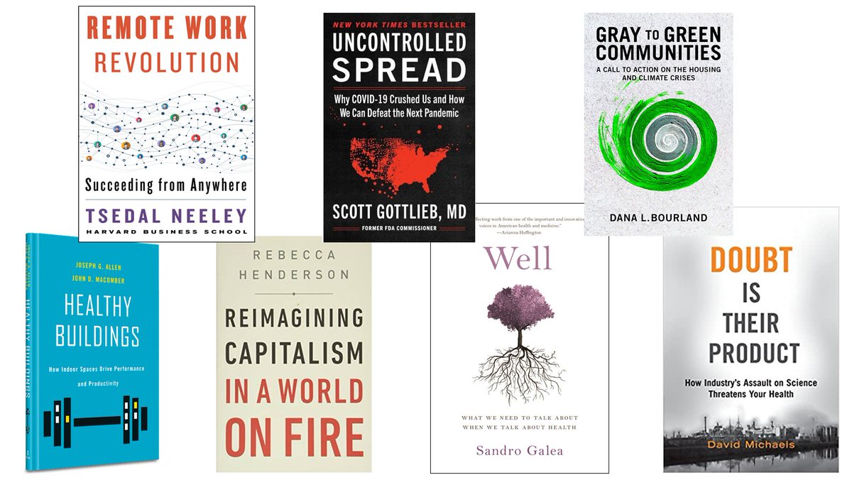 On my desk:
1. Remote Work Revolution, <a href="/tsedal/">Tsedal Neeley</a> 
2. Uncontrolled Spread, <a href="/ScottGottliebMD/">Scott Gottlieb, MD 🇺🇸</a> 
3. Gray to Green Communities, <a href="/dbourland/">Dana Bourland</a> 
4. Reimagining Capitalism, <a href="/RebeccaReCap/">Rebecca Henderson</a>
5. Well, <a href="/sandrogalea/">Sandro Galea</a>
6. Doubt is Their Product, <a href="/drdavidmichaels/">David Michaels @drdavidmichaels.bsky.social</a>
7. Healthy Buildings, me+<a href="/cleantechcities/">John Macomber</a>