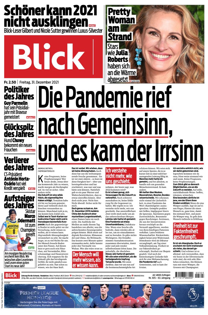 Keine Prognosen, keine Prophezeiungen. Ich wär schon nur froh, die Gegenwart zu durchschauen. Heute in der letzten Blick-Ausgabe 2021. <a href="/Blickch/">Blick </a> blick.ch/politik/kommen…