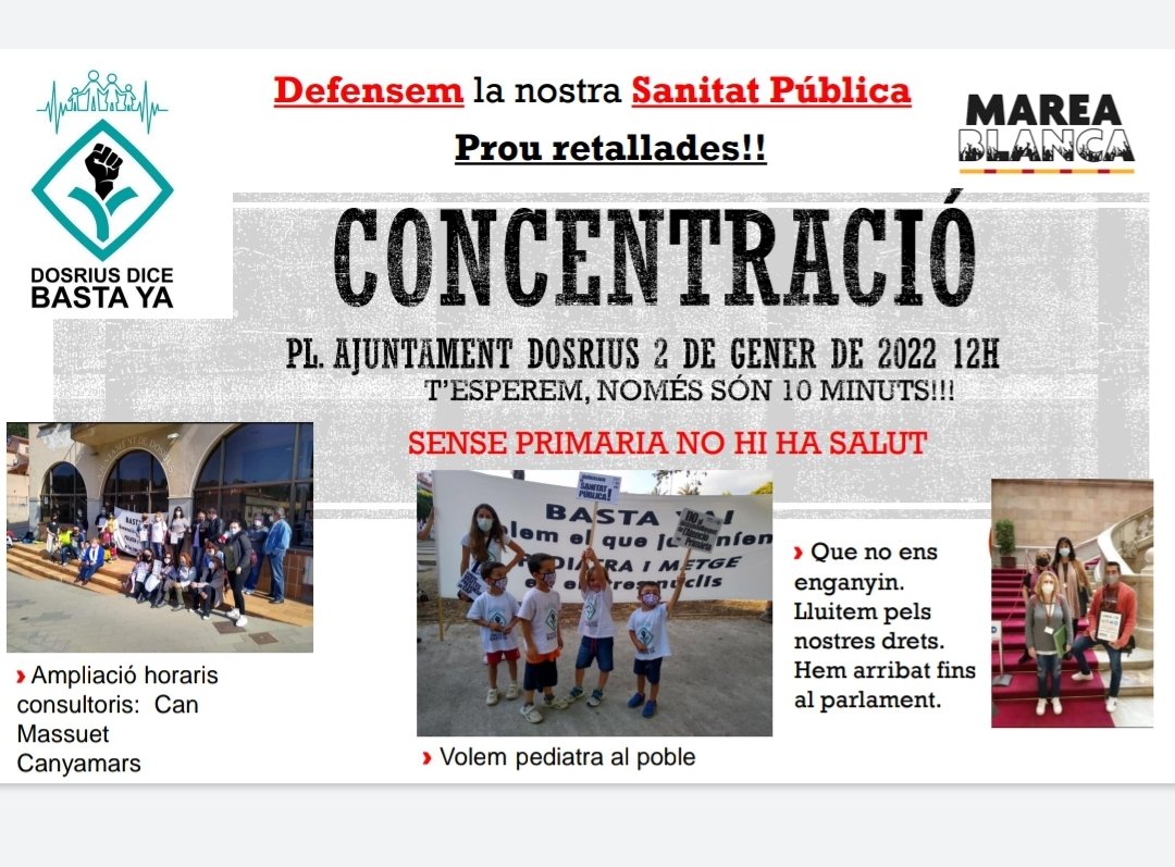Diumenge dia 2 de gener a les 12h comencem l'any amb empenta, reivindicant uns serveis mèdics al municipi de qualitat, pressupost necessari per donar servei a l'atenció primària i qualitat contractual als treballadors