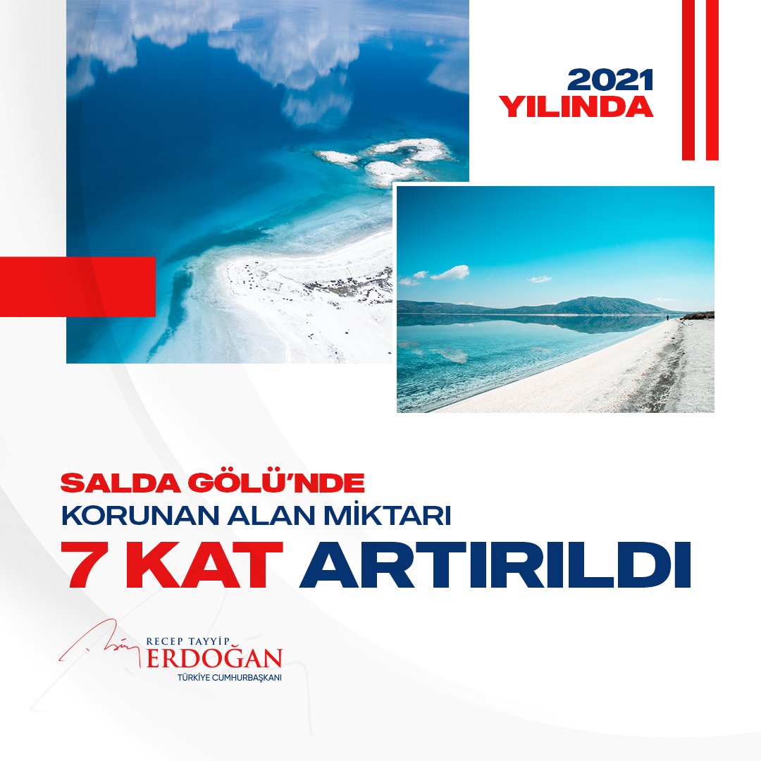 RTErdogan's tweet photo. Doğa harikalarımızdan biri olan Salda Gölü’nde korunan alan miktarını 7 kat artırdık. Ayrıca Salda Gölü’nün UNESCO Dünya Miras Listesine alınması için çalışmalara başladık. https://t.co/iv12PKLSg1
