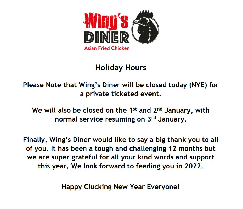 Hi All,

Just a friendly reminder of our holiday hours over the next few days.

We hope to see you fresh faced and wide eyed in the new year.

Stay classy. 🐣