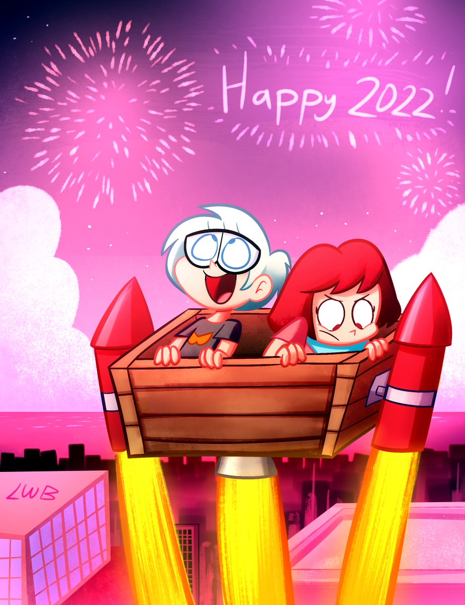 here's the yearly new year's eve tradition of my characters getting launched into the sky with fireworks, though I did pull off something slightly different for this year :)