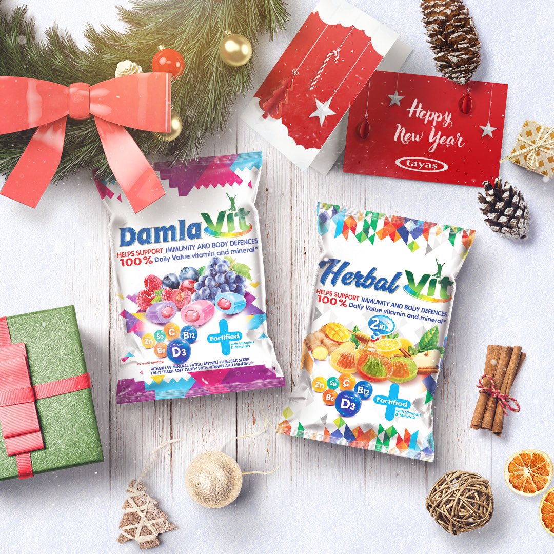 Yeni yılda hem eğlenin, hem vitaminlenin! 💃🏻🕺Sağlıklı şeker serimizin gözbebekleri Herbal Vit - Damla Vit 😍👍🏻
.
.
.

.
.
.
#tayas #tayasgida #happynewyear #mutluyıllar #newyear #yeniyıl