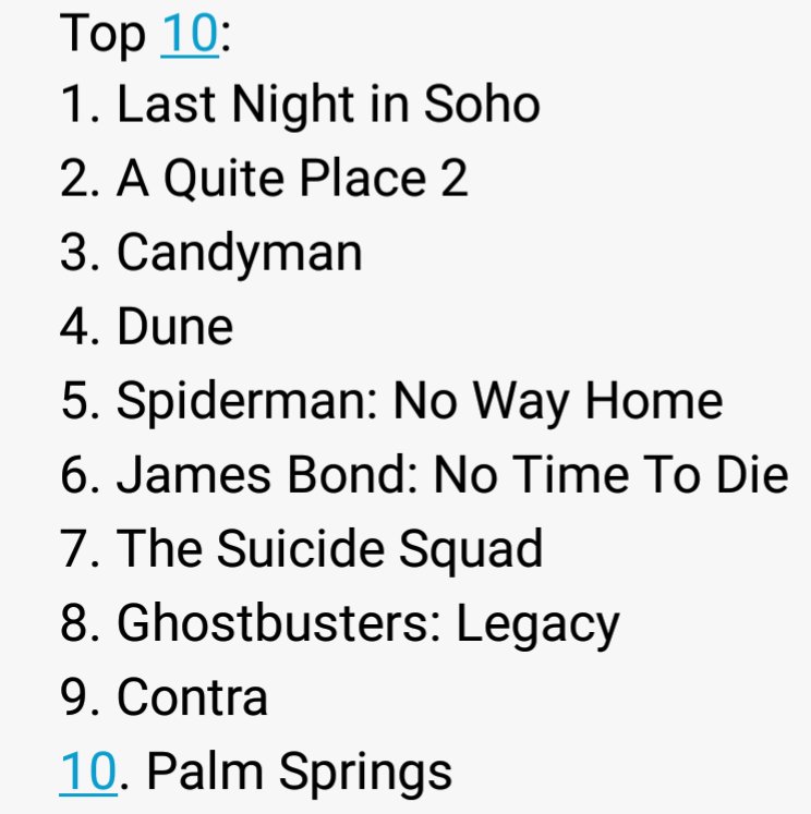 Stepge2's tweet photo. Moin Twitter!
Wen es interessiert: hier meine #TopFilme dieses Jahres. Berücksichtigt sind nur Titel, die dieses Jahr erschienen sind und die ich auch gesehen habe. War nicht so leicht und vielleicht hab ich den einen oder anderen Streifen da raus gemogelt :D https://t.co/r5a1dVP7rI