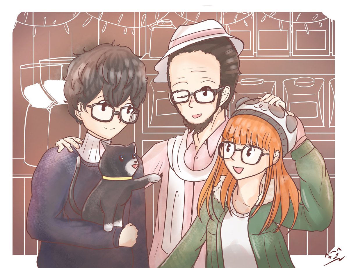 cat_brows's tweet photo. My gift for @sk3tchysakuraa for @P5GiftExchange 🎄🎁🎉
Coffee family enjoying their holiday! They even exchanged gifts! 👕🐼♨️🍣
--
Sorry for the different art style 
(Thank you @Laurentiiia :)) )
#Persona5 https://t.co/8dYVOkJwfG