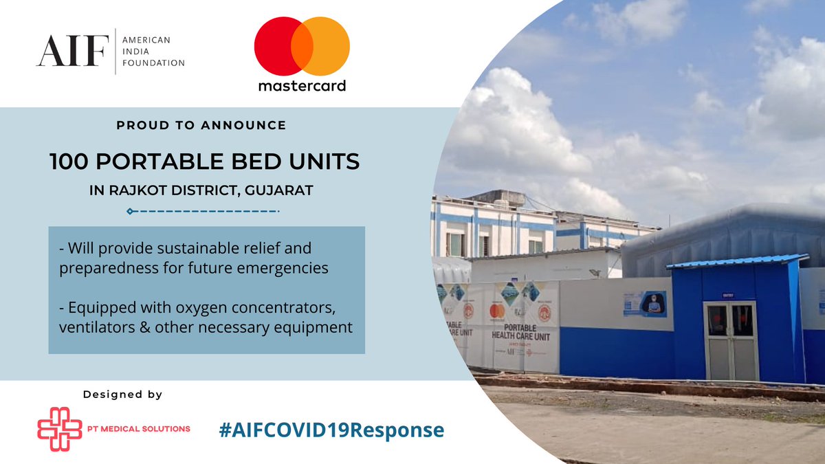 Leveraging partnerships to strengthen the healthcare system in India! AIF and <a href="/Mastercard/">Mastercard</a> are pleased to announce the launch of a 100 bed portable hospital at PDU Civil Hospital Rajkot district, #Gujarat.