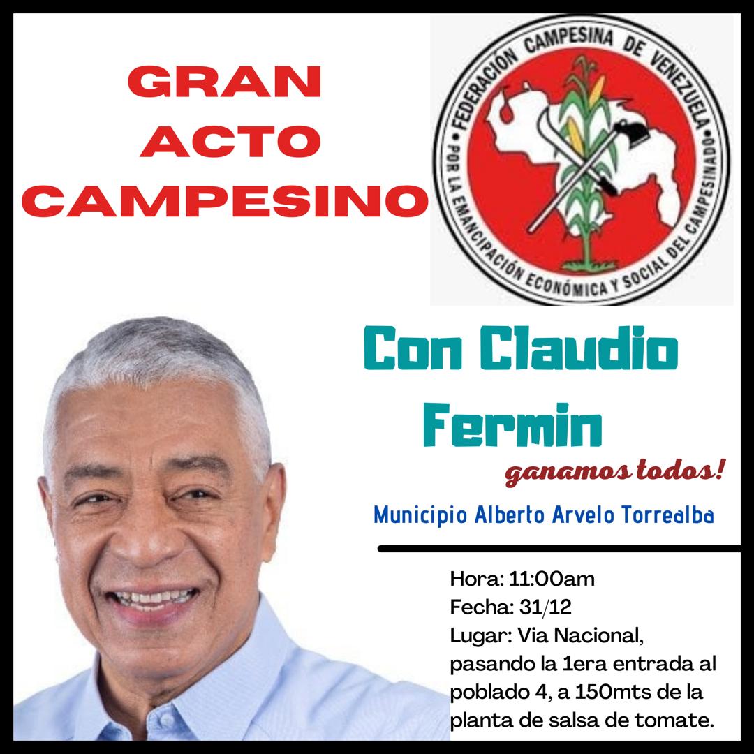 claudioefermin's tweet photo. ¡Por el rescate del campo! ¡Por nuestros campesinos y campesinas! Hoy ratifico mi compromiso con la reactivación del campo, el desarrollo rural y la protección de nuestros hombres y mujeres que trabajan esta tierra bendita #Barinas 

#31Dic #ConClaudioGanamosTodos https://t.co/wYDblNaqKJ