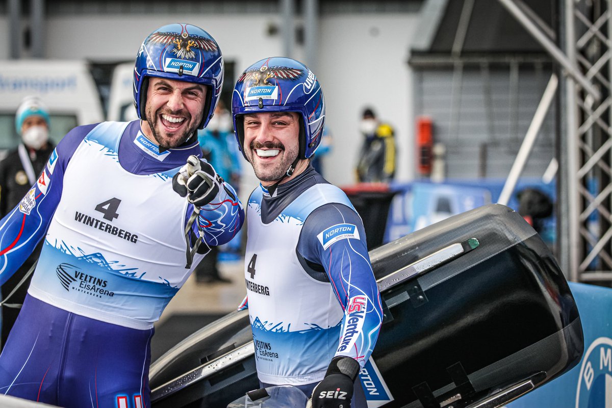 USA_Luge's tweet photo. The #USALuge doubles team of @Mazdzer and @jterdimanUSA celebrate a second place result in today’s Nations Cup in warm Winterberg, while Ashley Farquharson (right) stepped onto the podium in third place among the women. Photos courtesy FIL/Galinovskis @FIL_Luge https://t.co/76XX0b94U2