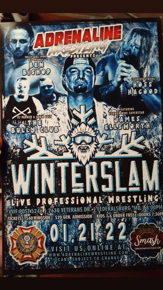 FangTVvideo's tweet photo. Adrenaline championship wrestling comes back in the new year January 21st in federalsburg md at the VWF Post for WINTERSLAM you don't want to miss this 🔥 action 🦇 https://t.co/5ybUOSBSnJ #AdrenalineChampionshipWrestling https://t.co/blRJBb57lb