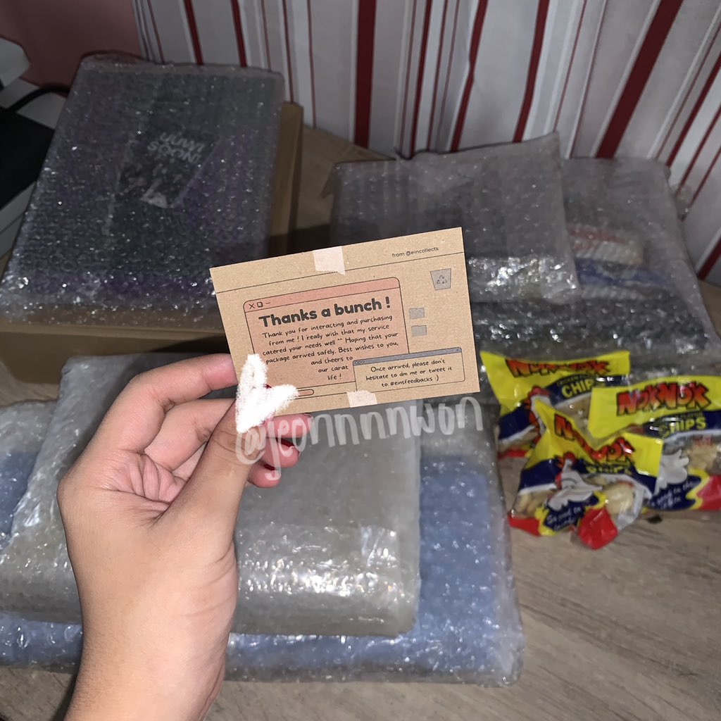 jeonnnnwon's tweet photo. akala q di aabot this yr pero,, may umuwi kanina!! first time kong magpaconsol ng items &amp; im rlly glad na i found ur acc ! thank u po so much for keeping my budols safe for more than a month >< vv smooth transac &amp; secured packaging, till next time po! #einsfeedbacks @eincollects https://t.co/fO87ZPFud7