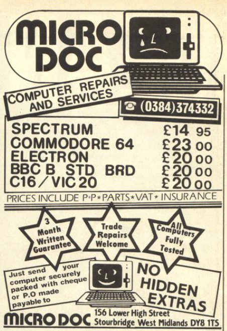 TakodanTweets's tweet photo. 1987 ad for a shop called #MicroDoc that will fix your computers illness #ZXSpectrum #Commodore #VIC20 #C16 #C64 #Electron #BBCMicro https://t.co/kJC4Xa2orK
