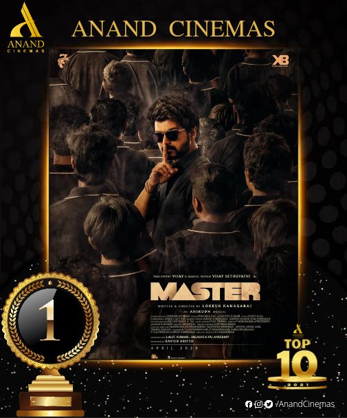 AnandCinemas's tweet photo. #AnandCinemasTop10 2021
No.1🥇 BIGGEST BLOCKBUSTER🎊 for us this year is #ThalapathyVijay's #MASTER 🤫. First movie to release this year & it continues to be in the FIRST position till the last day of the year 🔥🎇. Expectations are high for @actorvijay's #BEAST now. https://t.co/14pLXzb3QJ