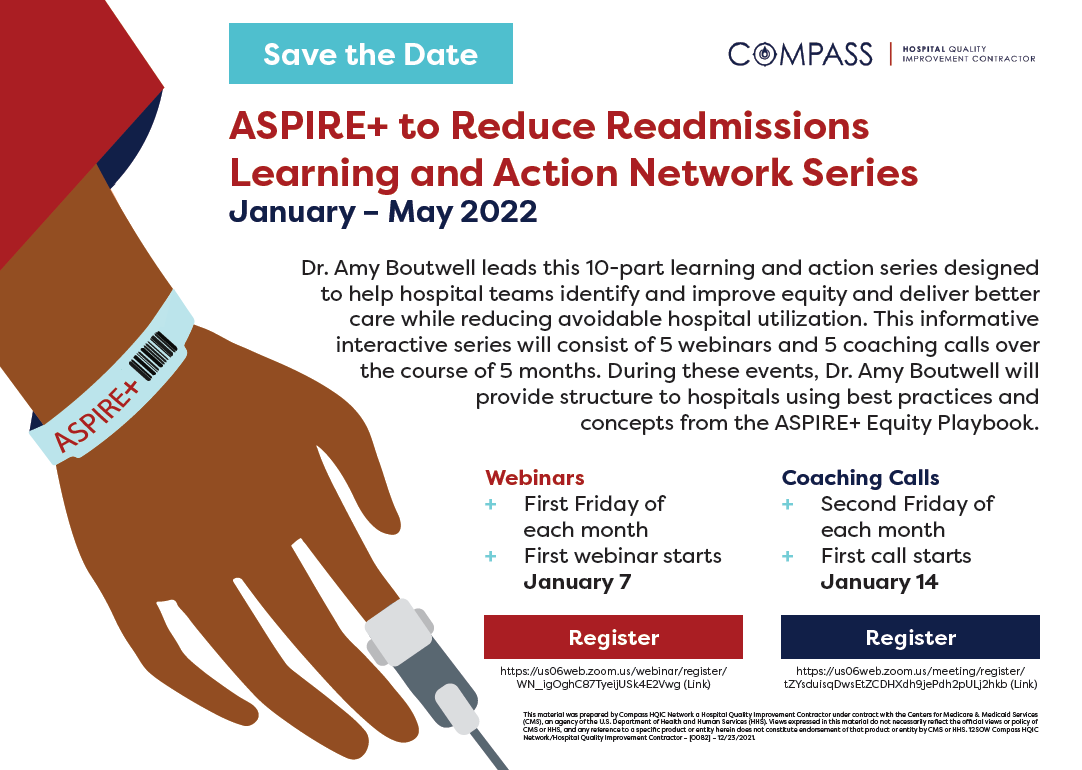 CompassHealth_C's tweet photo. View the @AHRQNews National Healthcare Quality and #Disparities Report and attend @boutwellmdmpp's #ASPIRE+ to #ReduceReadmissions Learning and Action Network Series to learn about the impacts of #HealthEquity.
Report: https://t.co/HdX8guu6Bi
Series: https://t.co/G9mhbXeyKa https://t.co/u1yEyHkJMj