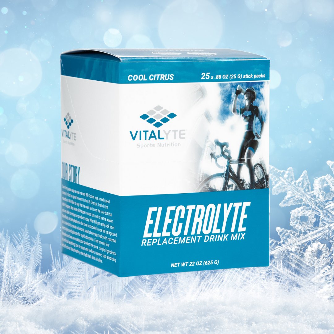 Baby, it's cold outside... but you can still get dehydrated!
❄️
Always have water with you. If you normally carry water with you during the summer, continue the habit through the winter and add some Vitalyte to make the flavor a little more festive.
☃️
