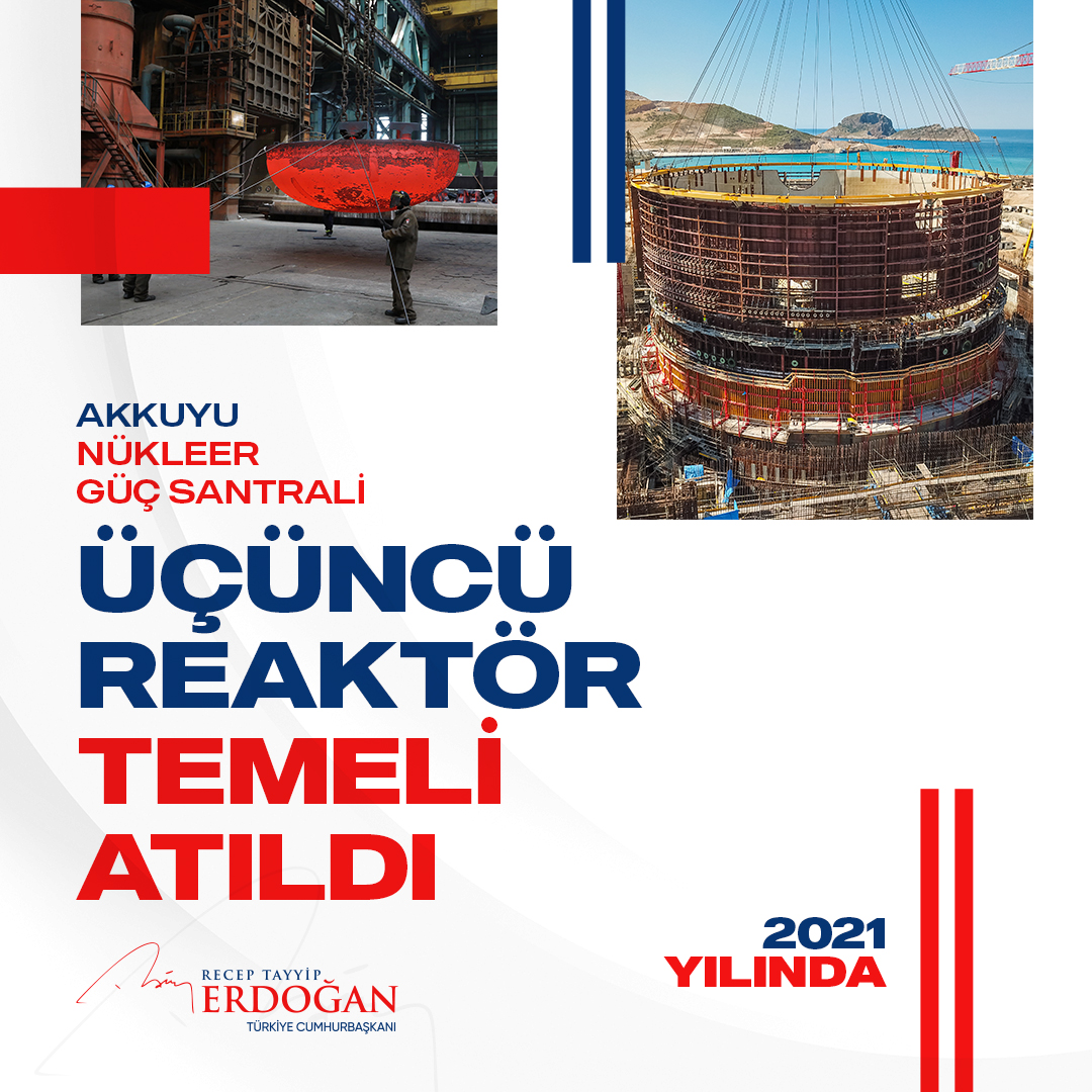 Enerji tedarik güvenliği yönünde attığımız stratejik bir adım olan Akkuyu Nükleer Güç Santrali'nin 3’üncü reaktörünün de temelini attık.