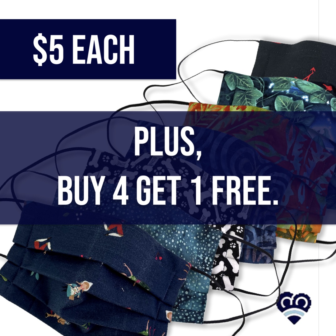 🎶    Should the pandemic be forgot
And never brought to mind?
Until that day, wear masks we ought
So here's 2 sales combined:   🎶

Buy any 4 masks, get the 5th one free*.

Plus, all Clearance Masks now $5 each, while supplies last. 

Details: zcu.io/7ssJ