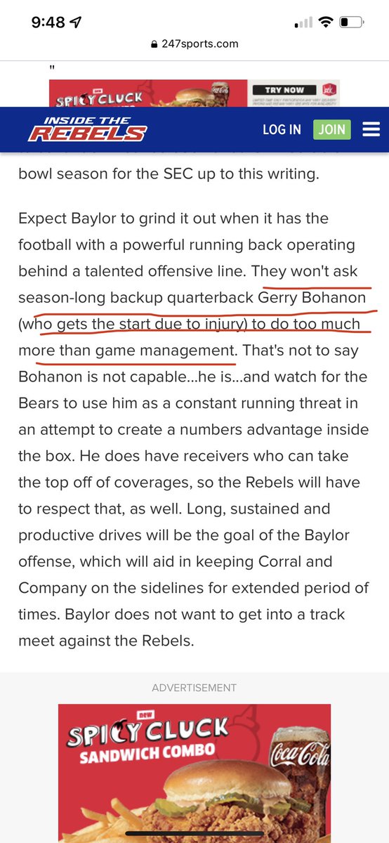 RealDivorceGuy's tweet photo. @247Sports &amp; @Rebels247 clearly did ZERO research for this article. The fact you are giving @BUFootball zero chance because our “Back-Up” QB, Gerry Bohanon starting for us is 🤣🤣🤣.. Share this: @T_REX1991 @OurDailyBears @SicEm365 #sicem 

Full article - https://t.co/kd65vpK24Z https://t.co/a1M3A522wI