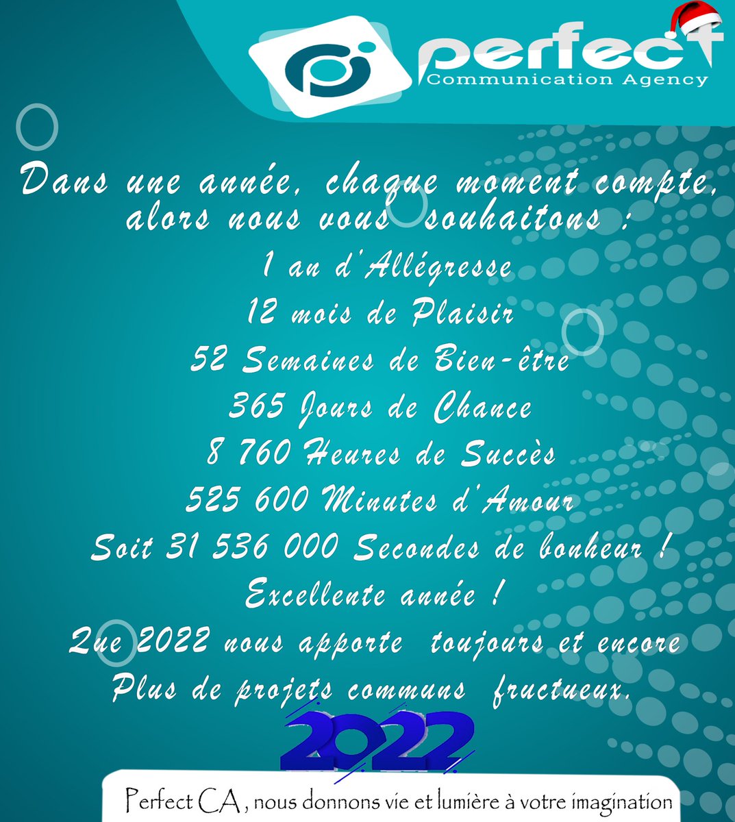 perfectcom_sarl's tweet photo. 2022

Daigne 2022 se révéler l'année où vous relevez les défis d'hier et atteignez vos objectifs. Bonne année ! #perfect_communication_agency_sarl https://t.co/7IPkrHALUE