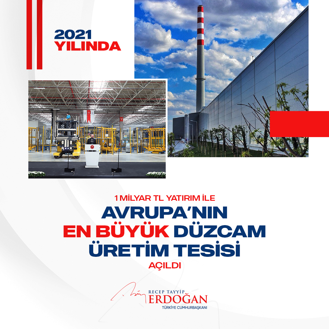 RTErdogan's tweet photo. Şişecam’ın 1 milyar TL yatırımla inşa ettiği Avrupa'nın en büyük düzcam üretim tesisinin açılışını gerçekleştirdik. https://t.co/r1NUUlNEs0