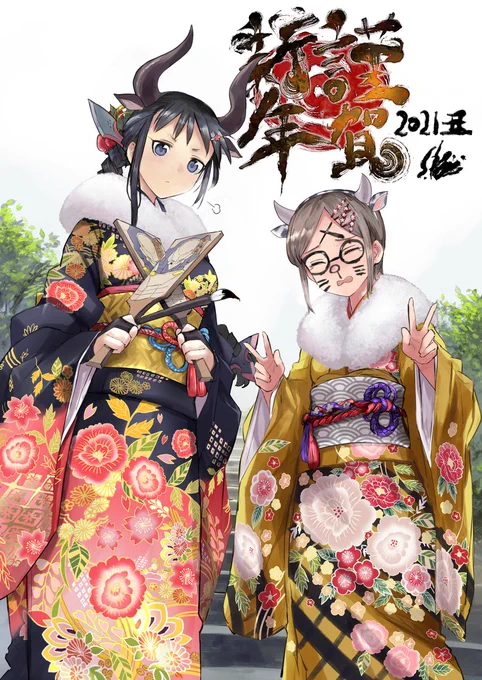 2021年の年賀絵。悪いが今はロボットよりおっぱいなんだ 