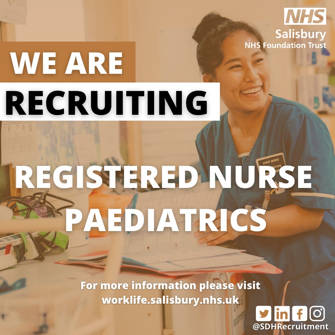 We are looking for enthusiastic and motivated Paediatric nurses to join our friendly team on our modern unit <a href="/TeamSarum/">TeamSarum</a> here <a href="/SalisburyNHS/">Salisbury Hospital</a>. All contract types available, including full time, part time or bank. For more information and to apply, head here: worklife.salisbury.nhs.uk/find-a-job/#!/…