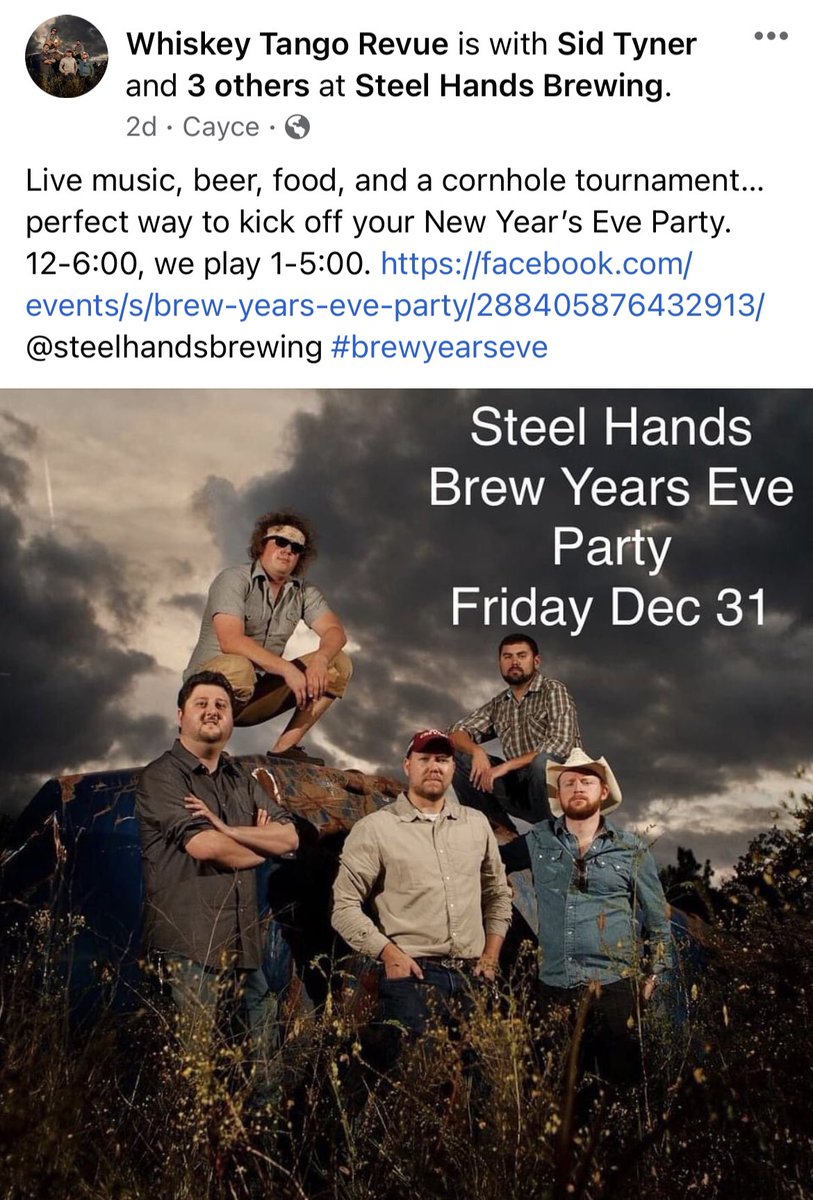 RhodesBailey's tweet photo. If you are not busy today, come see us, @WTRevue play from 1PM - 5PM at Steelhands Brewery.  A daytime New Years Eve party where you can still be home for dinner! @Steel_Hands https://t.co/k5OwqBFkTi
