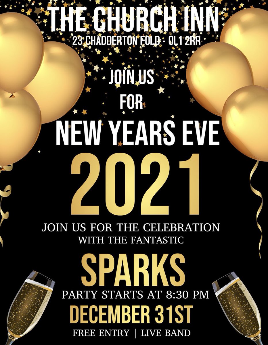 ChurchInnPub's tweet photo. Join us tonight for an unmissable way to bring in 2022! 🥳 There’s a live band, fireworks 🧨 and 1/2 price shots 🍹… want even more.. how does free entry sound. 👌See you tonight #churchinnchaddertonfold #NYE2022 https://t.co/1tUOu6LFGq