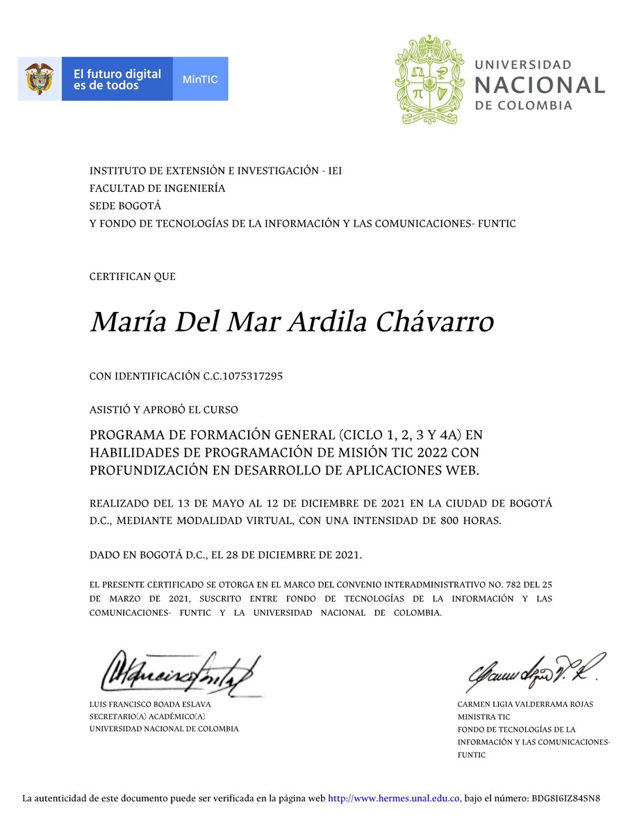 Muchas gracias! #MisiónTIC2022 #UniversidadNacional #DesarrolloWeb
💻