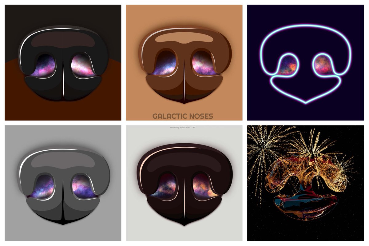 DZeta's tweet photo. @Kimiro74114607 Happy New Year! 🎇  This hand-drawn collection of dog noses with galactics inside (🤪) has been my advent calendar for 1-31 December, I posted a new nose daily and now call the month my Nosember. 😄 All are 1/1, a few under 0.05 ETH. https://t.co/dgh7kpTXQF https://t.co/IaqcsgZSEl