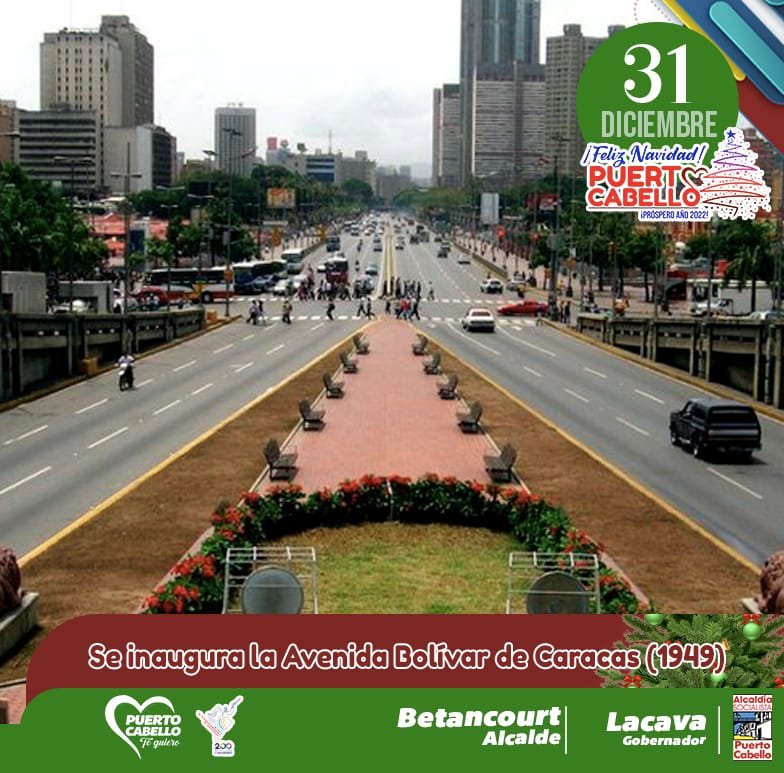 apuertocabello's tweet photo. #Efemérides || #31Dic Hace 72 años se inaugura la Avenida Bolívar, siendo una de las principales arterias viales de la ciudad capital; ubicada en el Municipio Libertador al oeste del Distrito Metropolitano de Caracas. #AñoVictoriosoYDePaz https://t.co/Ec27WCRZcx